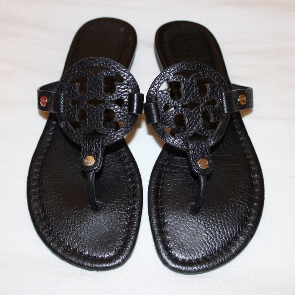 Tory Burch Miller Sandal in Black Leather Size 7